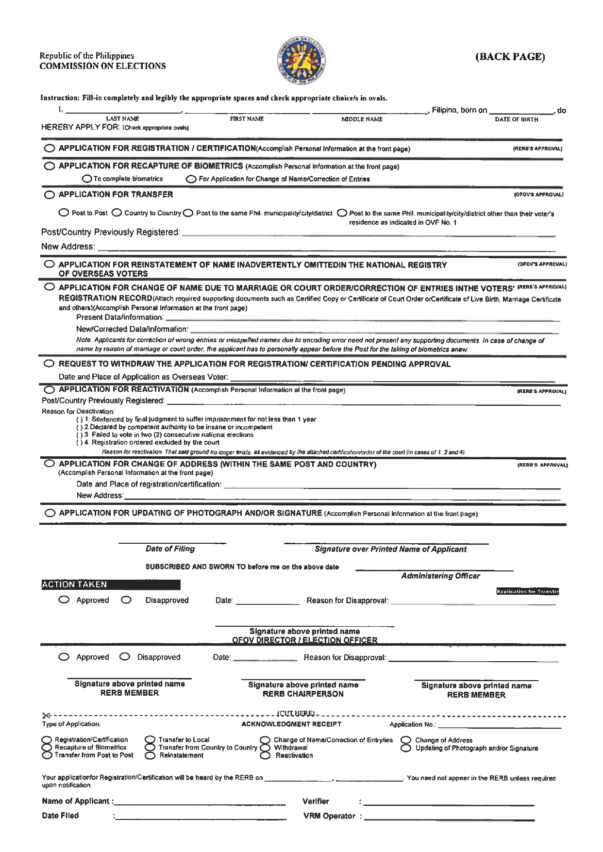 OVF Form No 1 Application for Certification and Registration page 0002