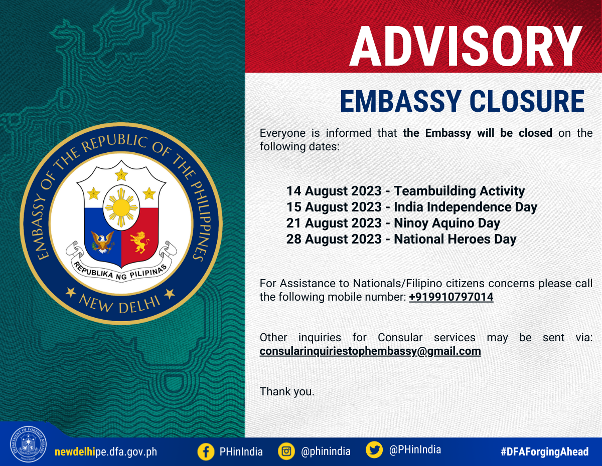 Advisory on August Embassy Closure