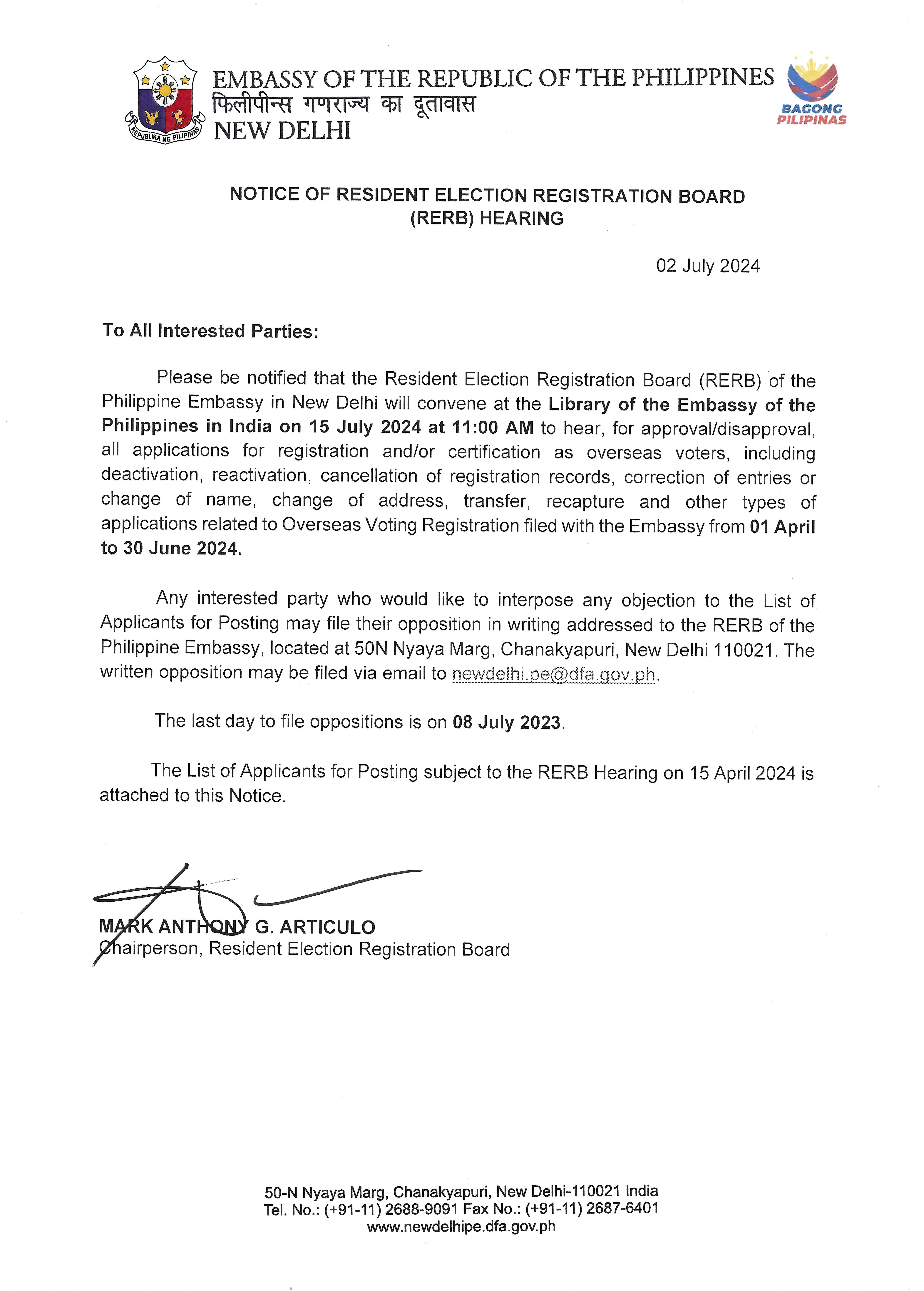 Notice of RERB Hearing