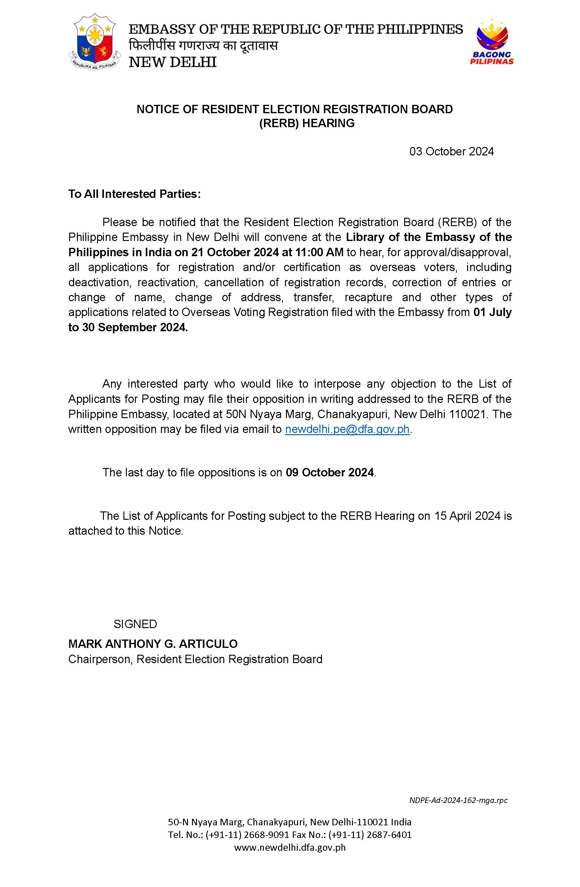 RERB Notice of Hearing 21 Oct 2024 Redacted