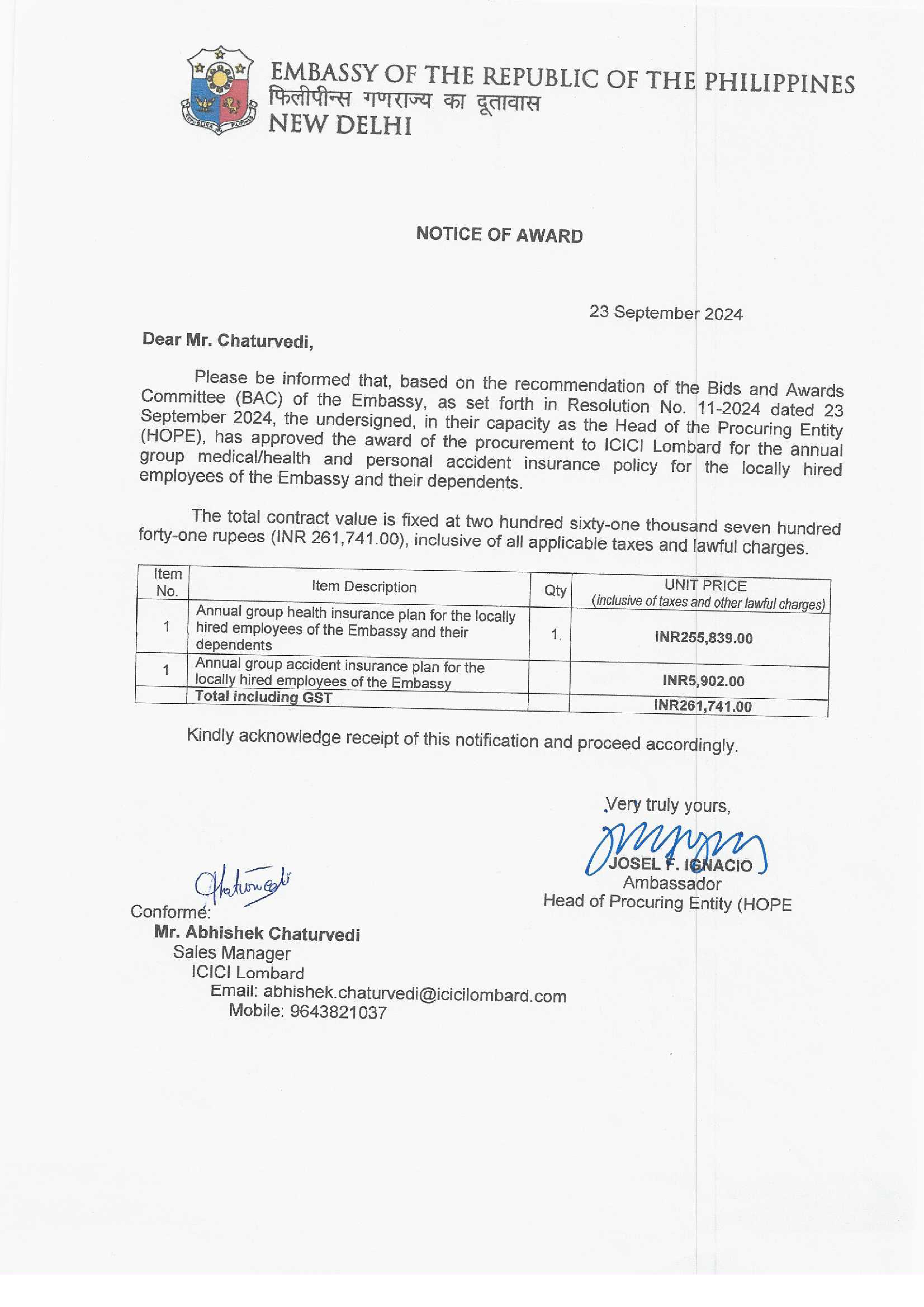 Notice of Award Insurance of Local Hires page 0001