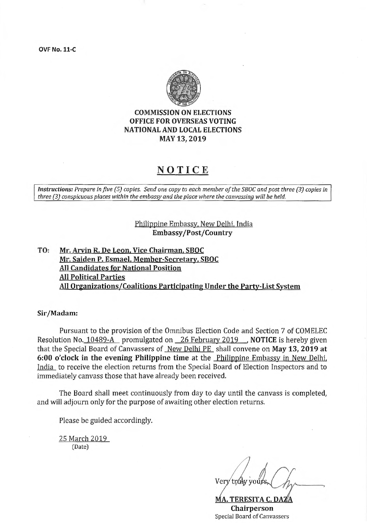 Advisory Notice f Meetings of SBOC