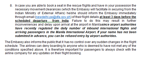 Advisory on rescue Flights for Fil 18 May 4