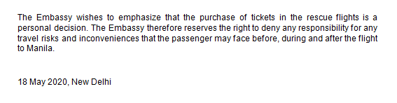 Advisory on rescue Flights for Fil 18 May 5