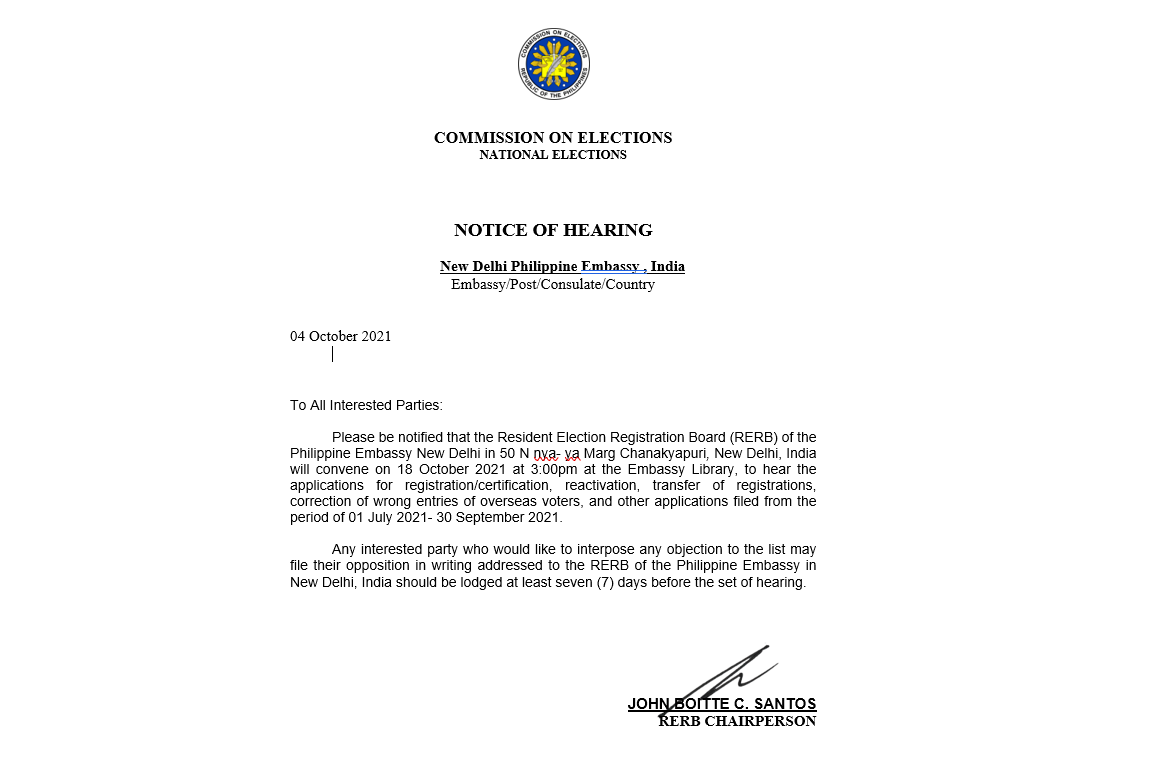 notice of hearing